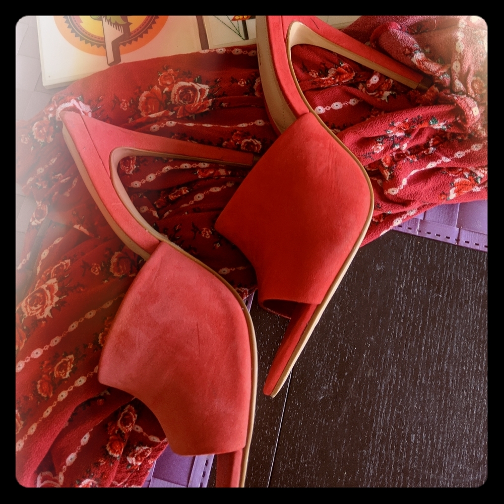 Aldo open toe bright red heels